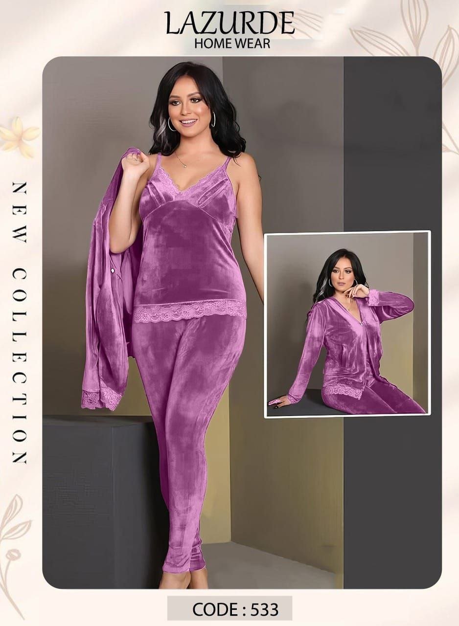 6017084684904811704 بيجامه قطيفه 3 قطع - الصورة 3