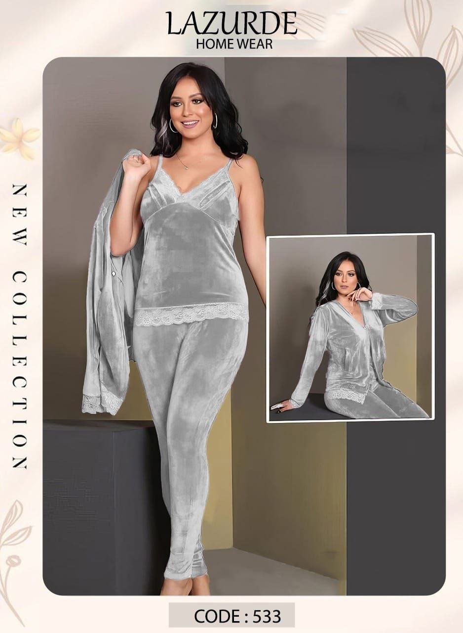 6017084684904811705 بيجامه قطيفه 3 قطع - الصورة 4