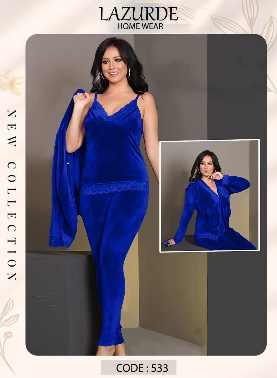 6017084684904811706 بيجامه قطيفه 3 قطع - الصورة 2