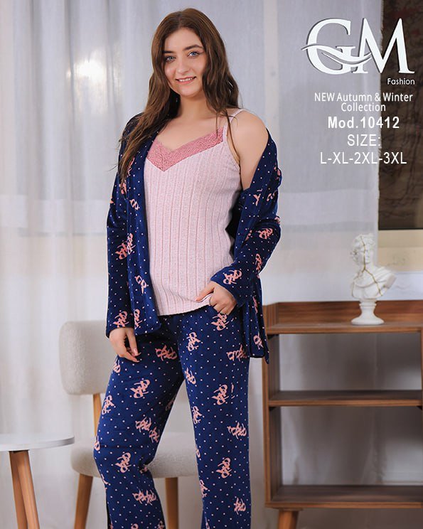 6030592687763212665 بيجامه قطيفه 3 قطع - الصورة 2