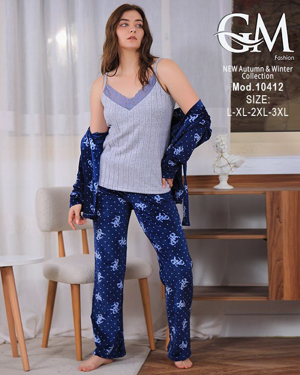 6030592687763212666 بيجامه قطيفه 3 قطع - الصورة 3