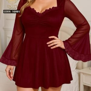 فستان قطيفه قصير  كم تل